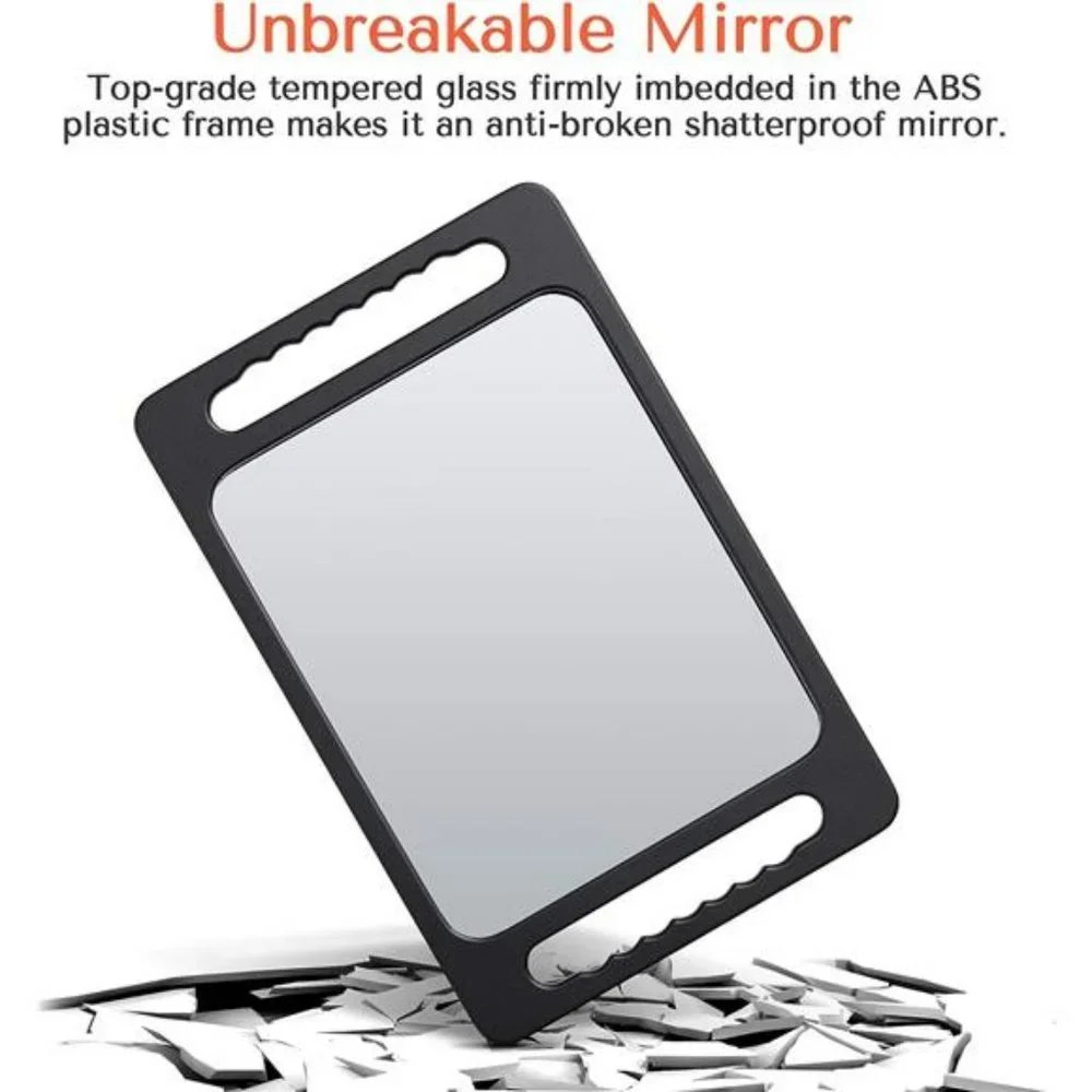 Unbreakable Hand Mirror with Double Handle - Large Handheld Barber Mirror